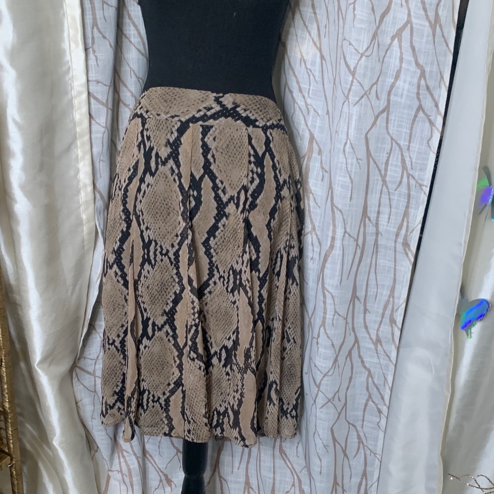 attention Tan and Black Snake-Print Skater Skirt